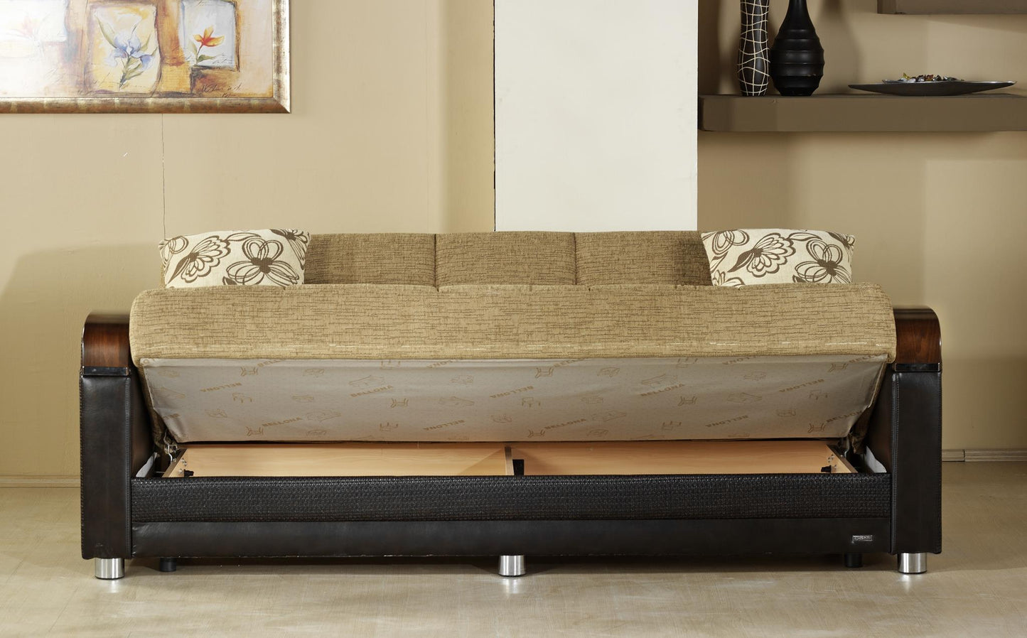 Luna Sleeper Sofa Bed – 87" Wide with Wooden Arms | Mid-Century Modern Convertible Sofa