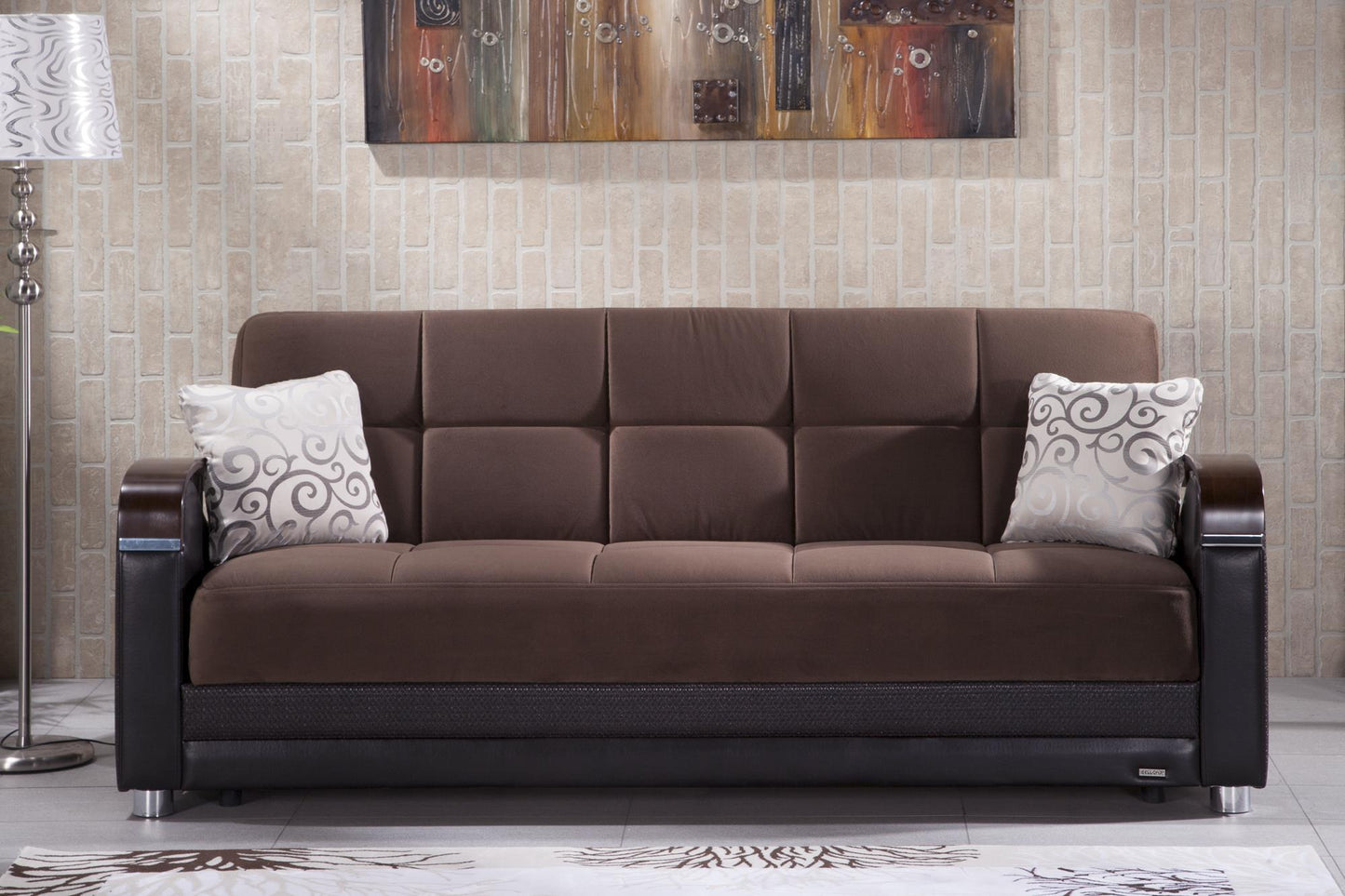 Luna Sleeper Sofa Bed – 87" Wide with Wooden Arms | Mid-Century Modern Convertible Sofa