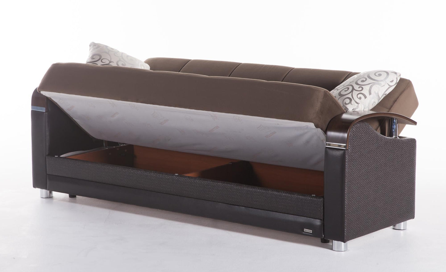 Luna Sleeper Sofa Bed – 87" Wide with Wooden Arms | Mid-Century Modern Convertible Sofa