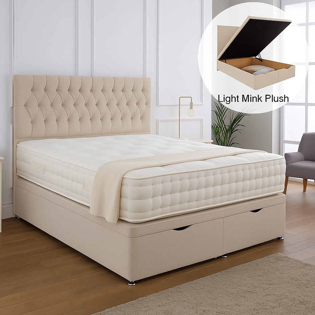 Albans Ottoman End Lift Storage Divan Bed - Optional Headboard