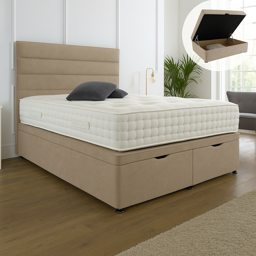 Camden Ottoman End Lift Storage Divan Bed - Optional Headboard