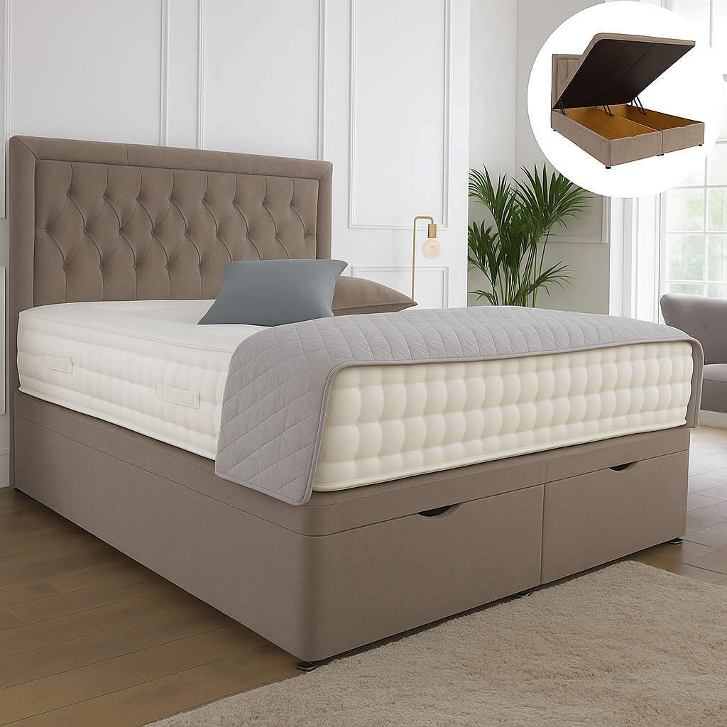 Windsor Ottoman End Lift Storage Divan Bed - Optional Headboard
