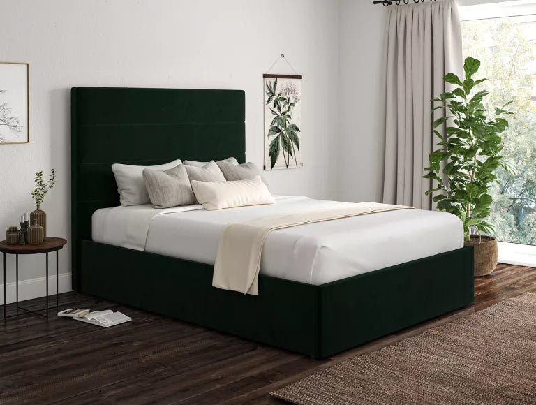 Milano Hugo Bottle Green Upholstered Ottoman Bed Frame Only