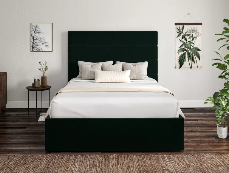 Milano Hugo Bottle Green Upholstered Ottoman Bed Frame Only