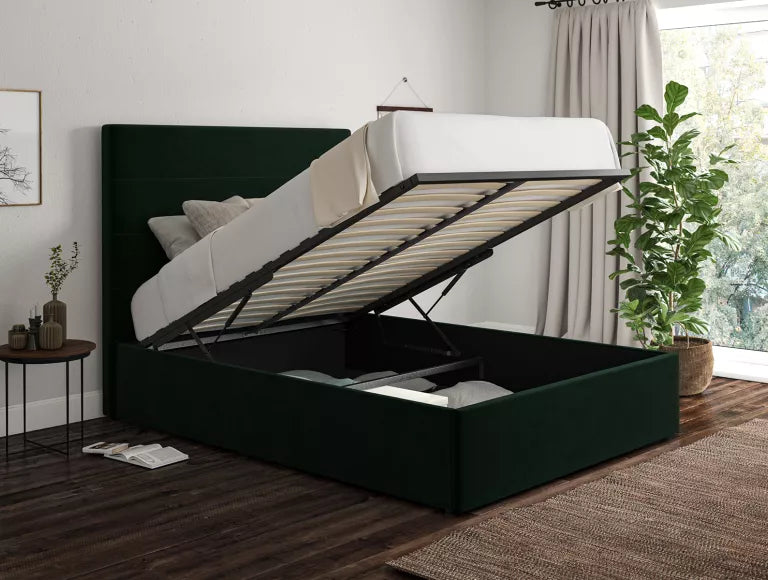 Milano Hugo Bottle Green Upholstered Ottoman Bed Frame Only