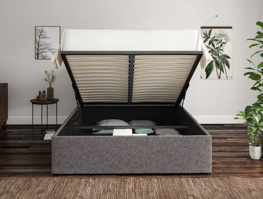 Milano Trebla Charcoal Upholstered Ottoman Bed Frame Only