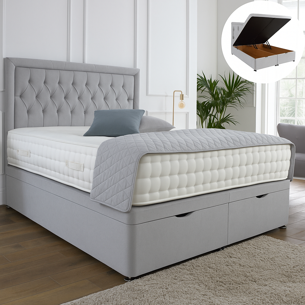 Windsor Ottoman End Lift Storage Divan Bed - Optional Headboard