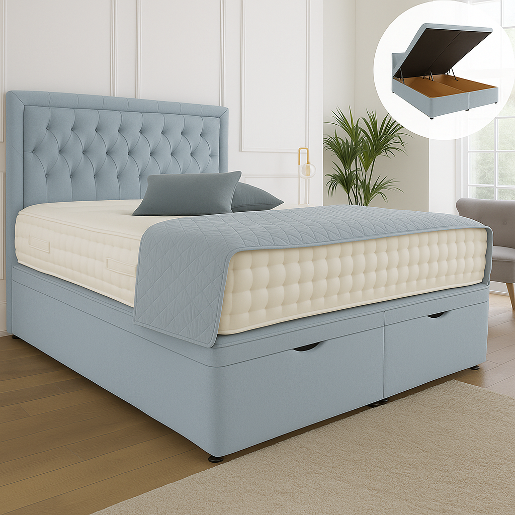 Windsor Ottoman End Lift Storage Divan Bed - Optional Headboard