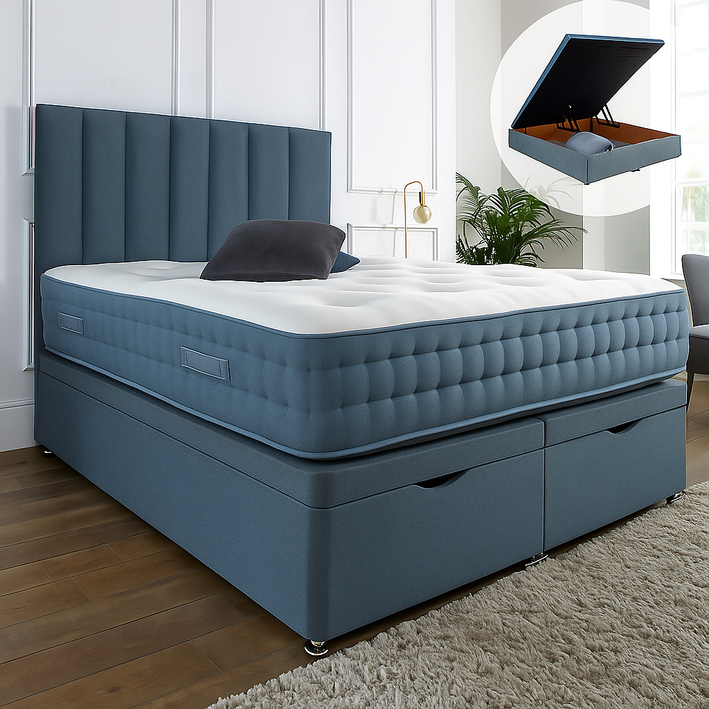 Henley Ottoman End Lift Storage Divan Bed - Optional Headboard