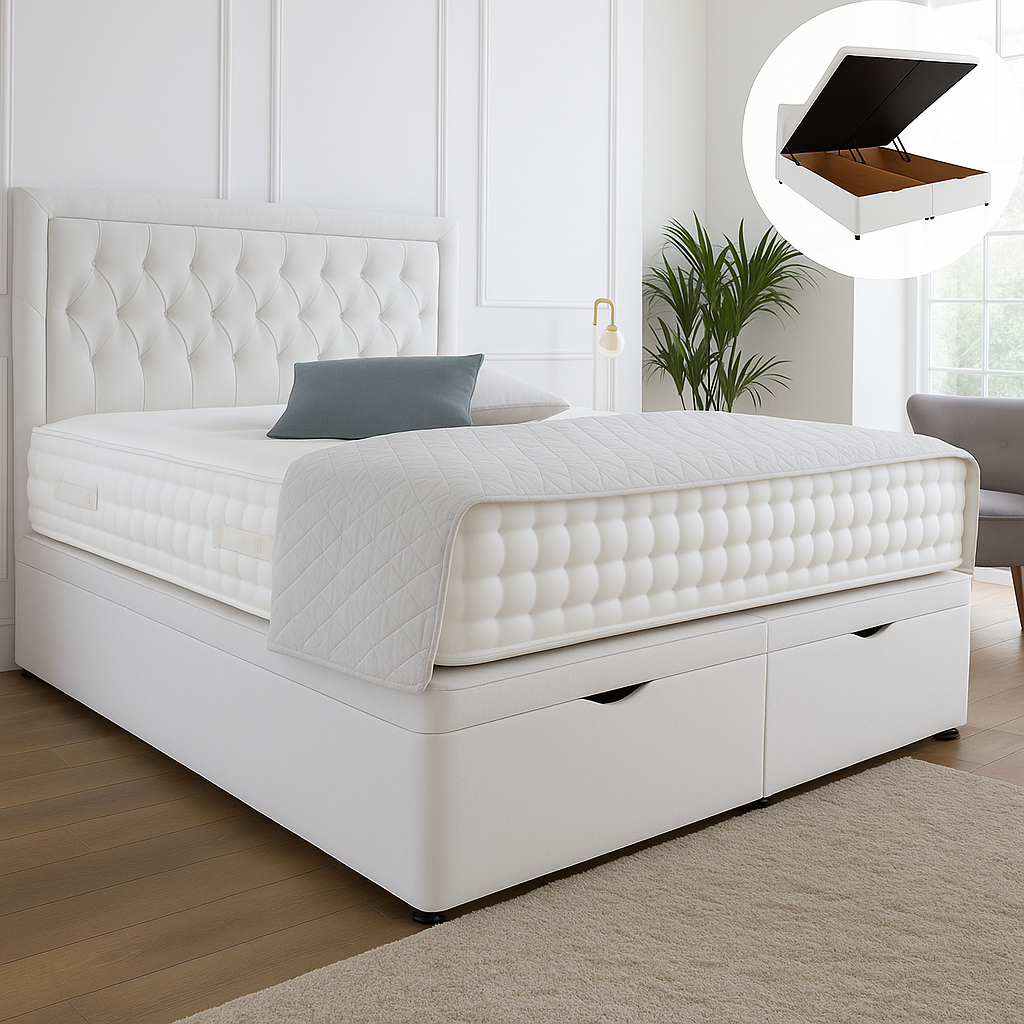 Windsor Ottoman End Lift Storage Divan Bed - Optional Headboard