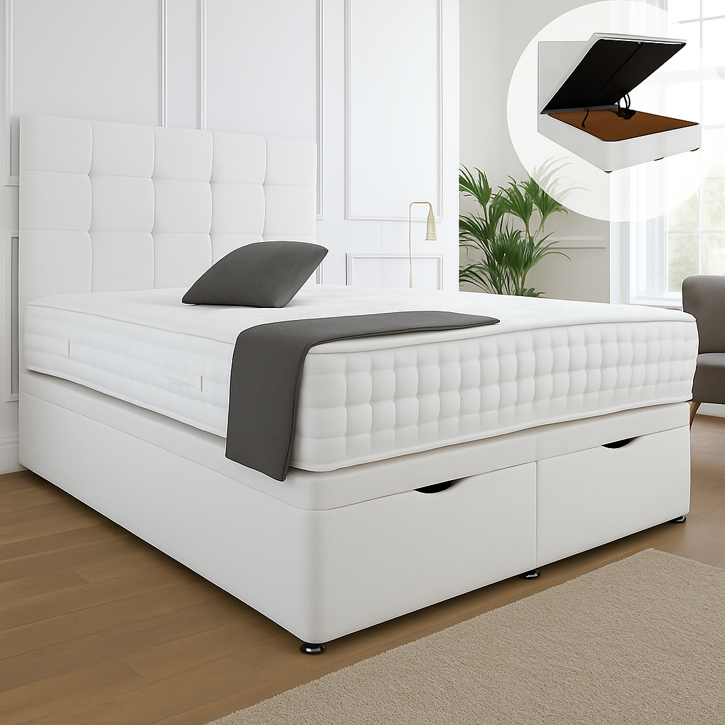 Kensington Ottoman End Lift Storage Divan Bed - Optional Headboard