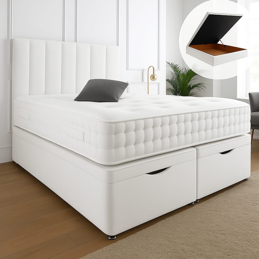 Henley Ottoman End Lift Storage Divan Bed - Optional Headboard