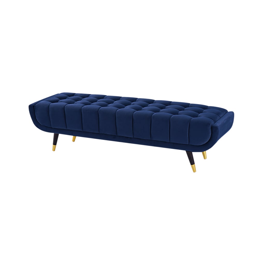 Enoak Modern Blue Bedroom Bench Velvet Upholstery Wooden Legs
