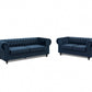 Chesterfield Pleat Velvet Fabric 2+3 Seater Sofa Set, Midnight Blue Velvet