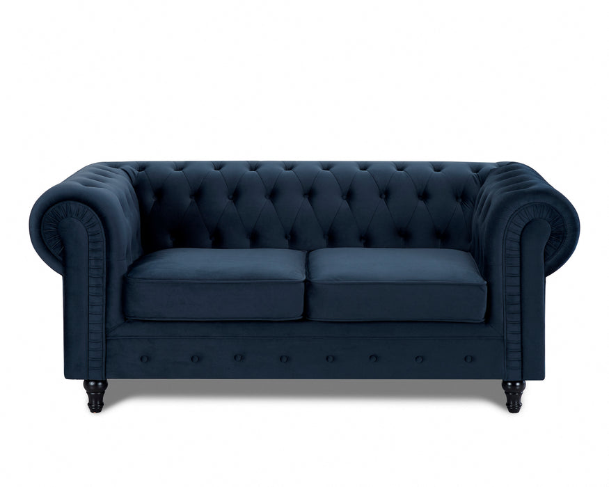 Chesterfield Pleat Velvet Fabric 2+3 Seater Sofa Set, Midnight Blue Velvet
