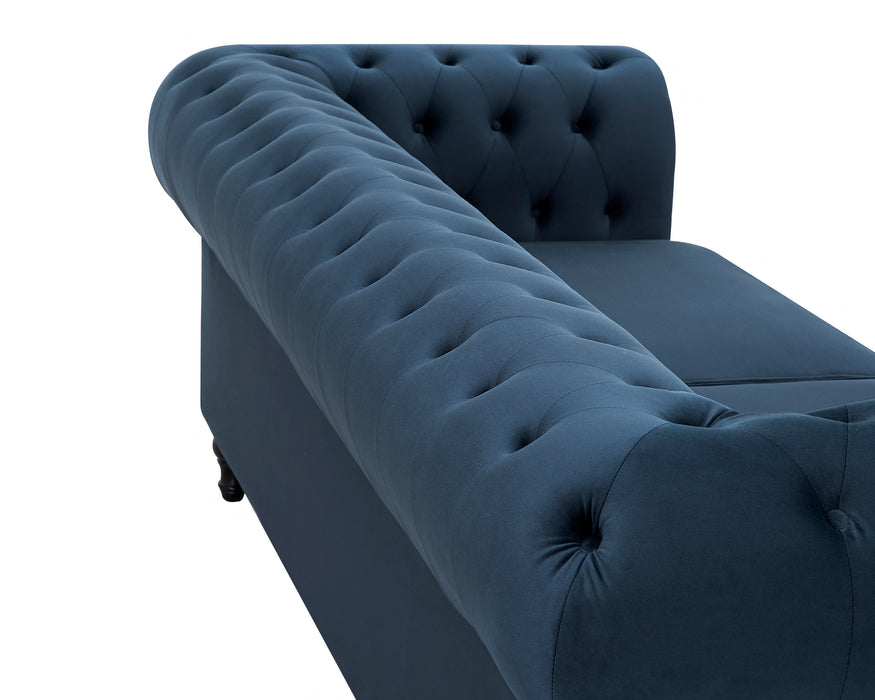 Chesterfield Pleat Velvet Fabric 2+3 Seater Sofa Set, Midnight Blue Velvet