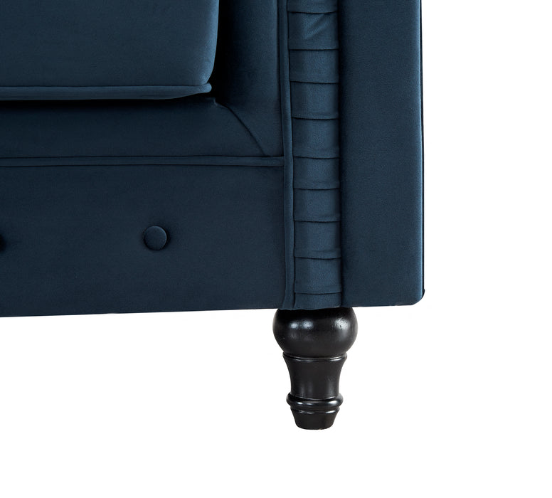 Chesterfield Pleat Velvet Fabric 2+3 Seater Sofa Set, Midnight Blue Velvet