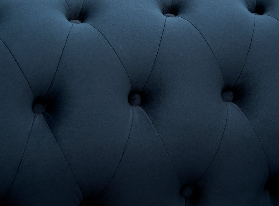 Chesterfield Pleat Velvet Fabric 2+3 Seater Sofa Set, Midnight Blue Velvet