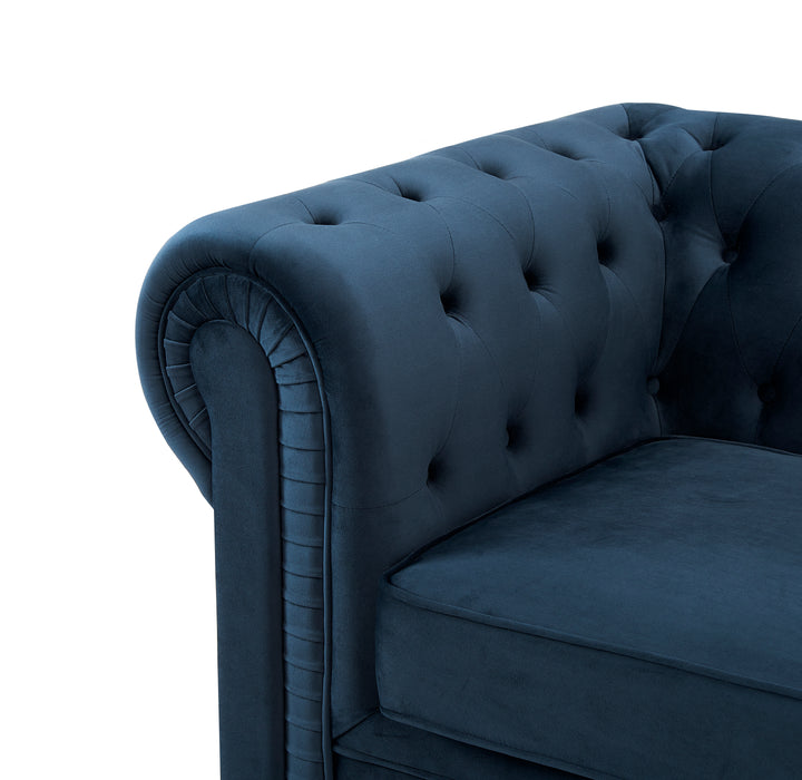 Chesterfield Pleat Velvet Fabric 2+3 Seater Sofa Set, Midnight Blue Velvet