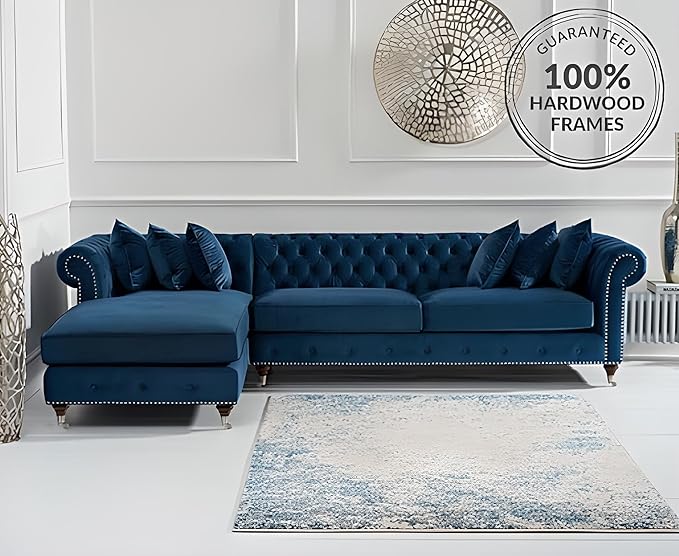 ClufRox Royale Hand Tufted Five (L Style) Seater Elegant Wooden Base Sofa in Wide Extravagant Fabric, Gives Luxurious Look for Home/Living Room/Office/Guest Room/Hotels/Lounge