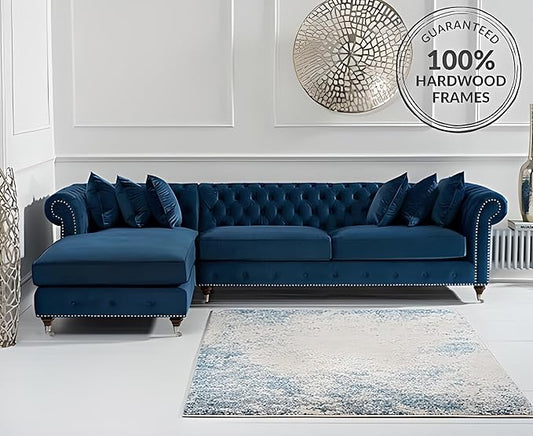 ClufRox Royale Hand Tufted Five (L Style) Seater Elegant Wooden Base Sofa in Wide Extravagant Fabric, Gives Luxurious Look for Home/Living Room/Office/Guest Room/Hotels/Lounge