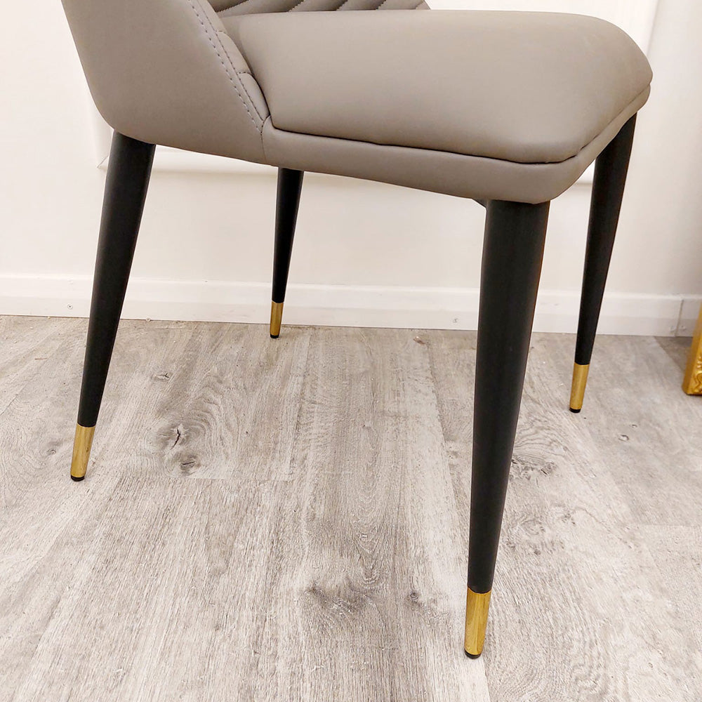 ALBA LEATHER DINING CHAIR – RIBBED STITCHING & BLACK SCANDINAVIAN LEGS