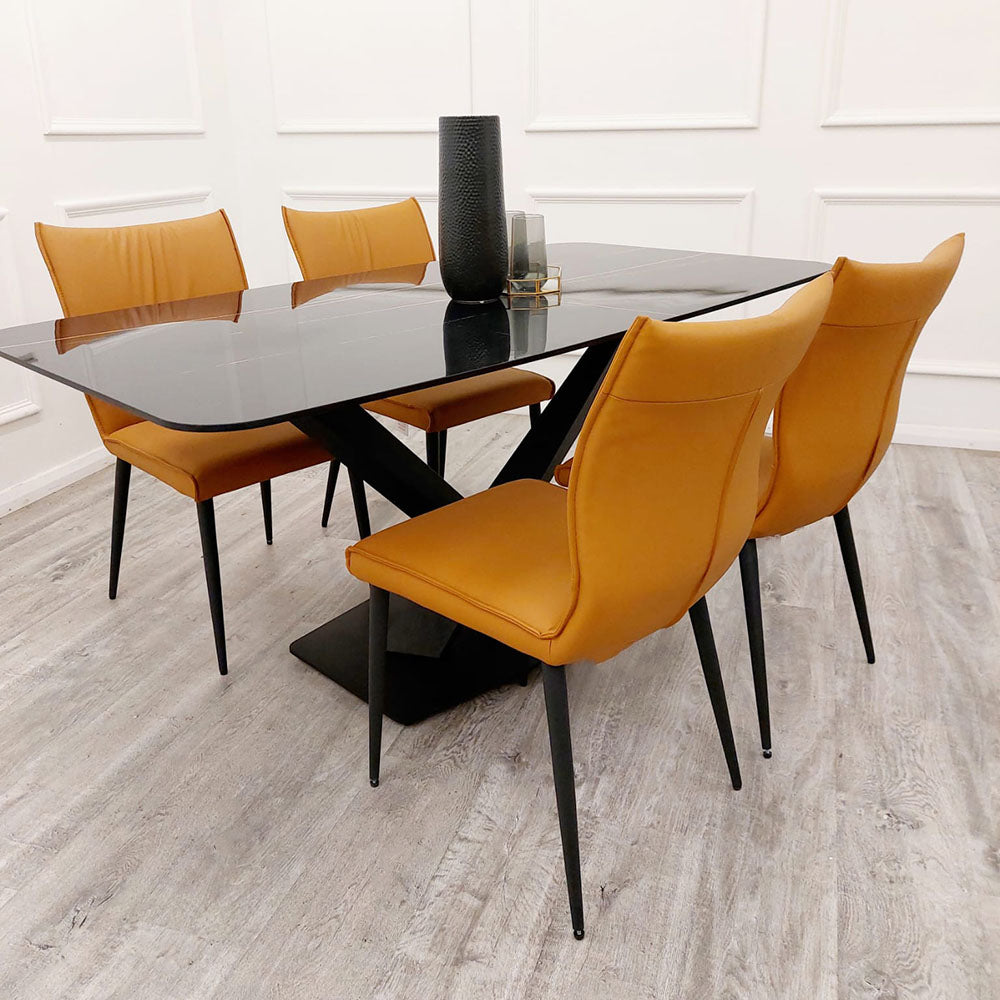 Apollo 1.6m Black Dining Table with Black Sintered Stone