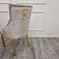 Bentley Gold Dining Chair – Gold Lion Knocker , Studded Border , Quilted Back.