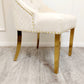 Bentley Gold Dining Chair – Gold Lion Knocker , Studded Border , Quilted Back.