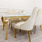 Bentley Gold Dining Chair – Gold Lion Knocker , Studded Border , Quilted Back.