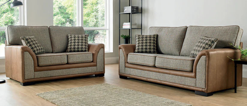 Camden Bespoke Grey Fabric & Leather Piping Modern Design Sofa Suitable For Old People