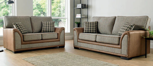 Camden Bespoke Grey Fabric & Leather Piping Modern Design Sofa Suitable For Old People