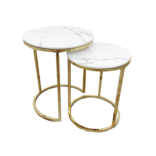 Cato SHORT Nest of 2 short Gold Tables - white