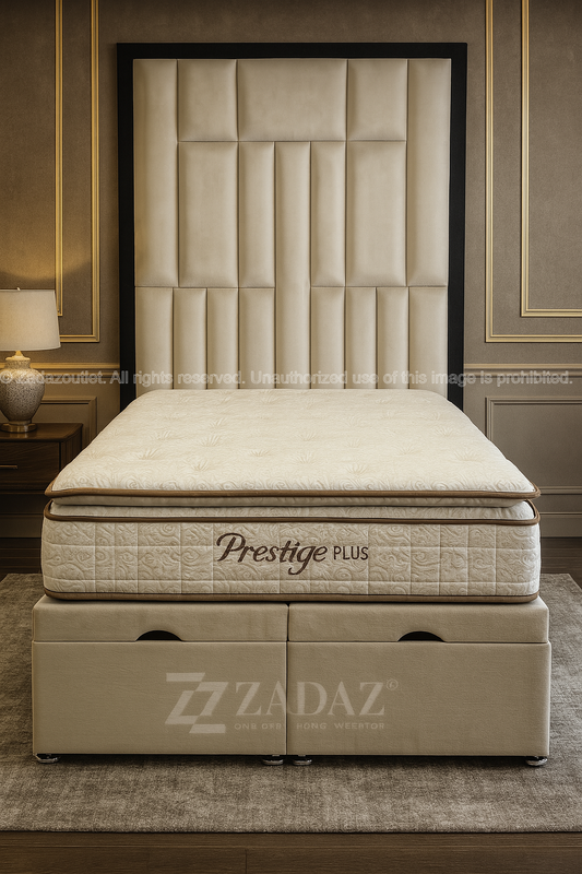 Cream Elegance Bed with Divan Ottoman Storage "Come with 80 Inch High Head Board"