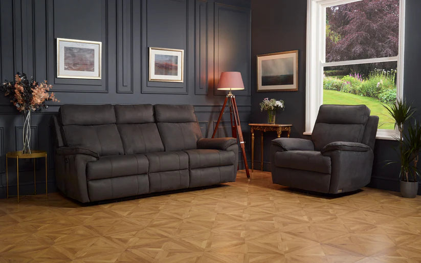 Continental Electric Reclining Grey Fabric Suede Sofas