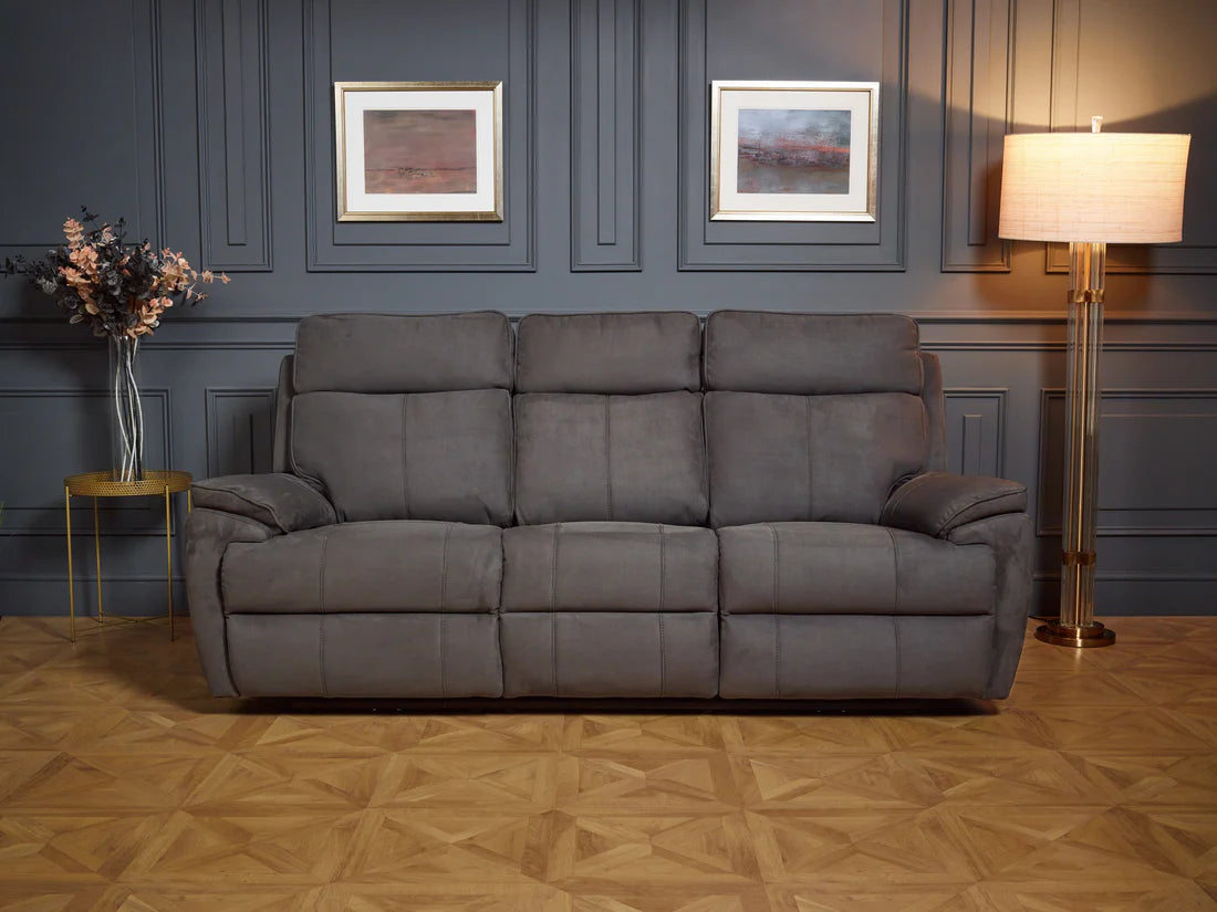 Continental Electric Reclining Grey Fabric Suede Sofas