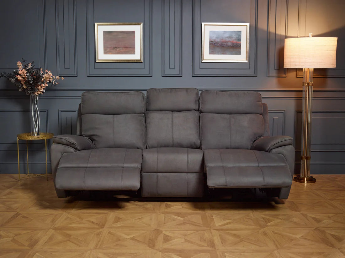 Continental Electric Reclining Grey Fabric Suede Sofas