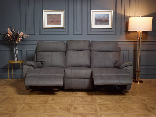 Continental Electric Reclining Grey Fabric Suede Sofas