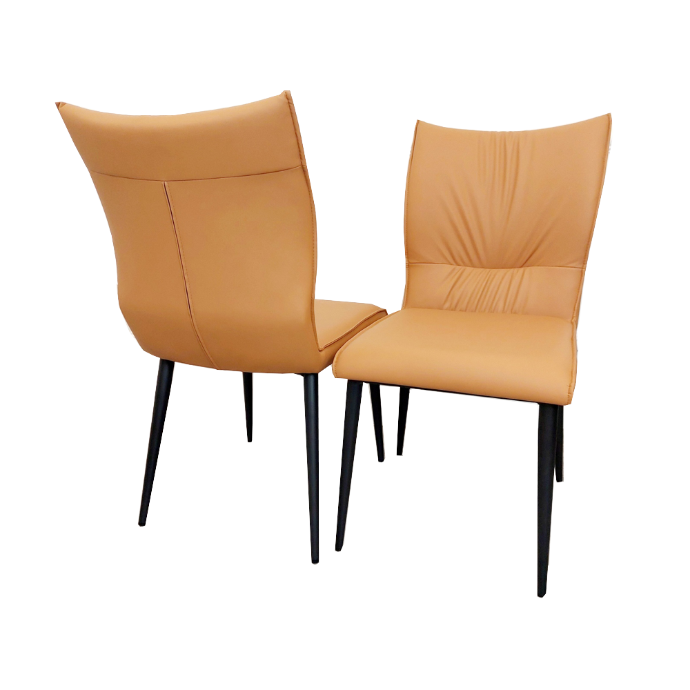 Flora Leather Dining Chair – Ruched Back & Black Scandinavian Legs