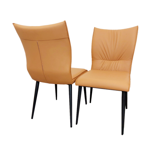 Flora Leather Dining Chair – Ruched Back & Black Scandinavian Legs