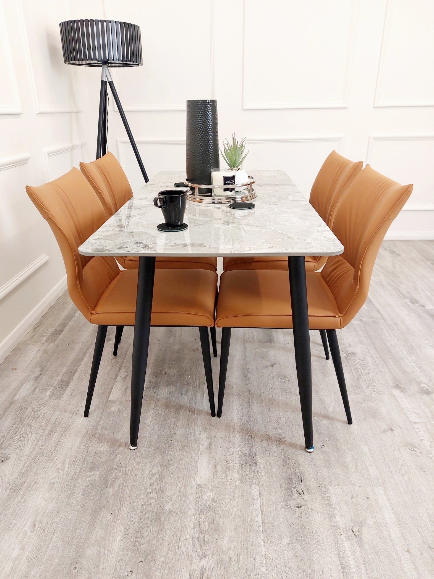 Flora Leather Dining Chair – Ruched Back & Black Scandinavian Legs