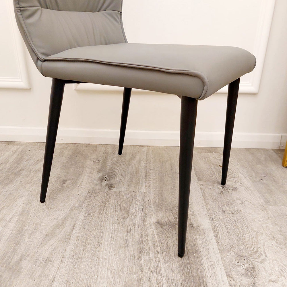 Flora Leather Dining Chair – Ruched Back & Black Scandinavian Legs