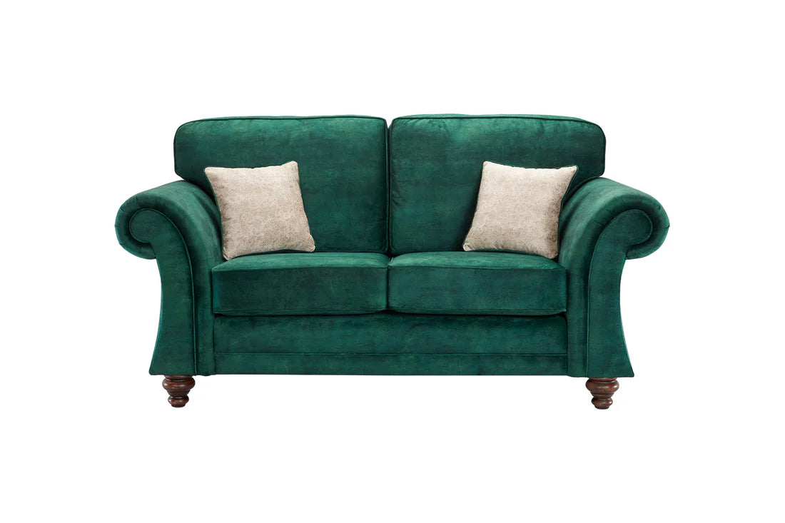 Genoa Handmade Sofas In Milano Emerald Green Fabric With Turned Wooden Legs