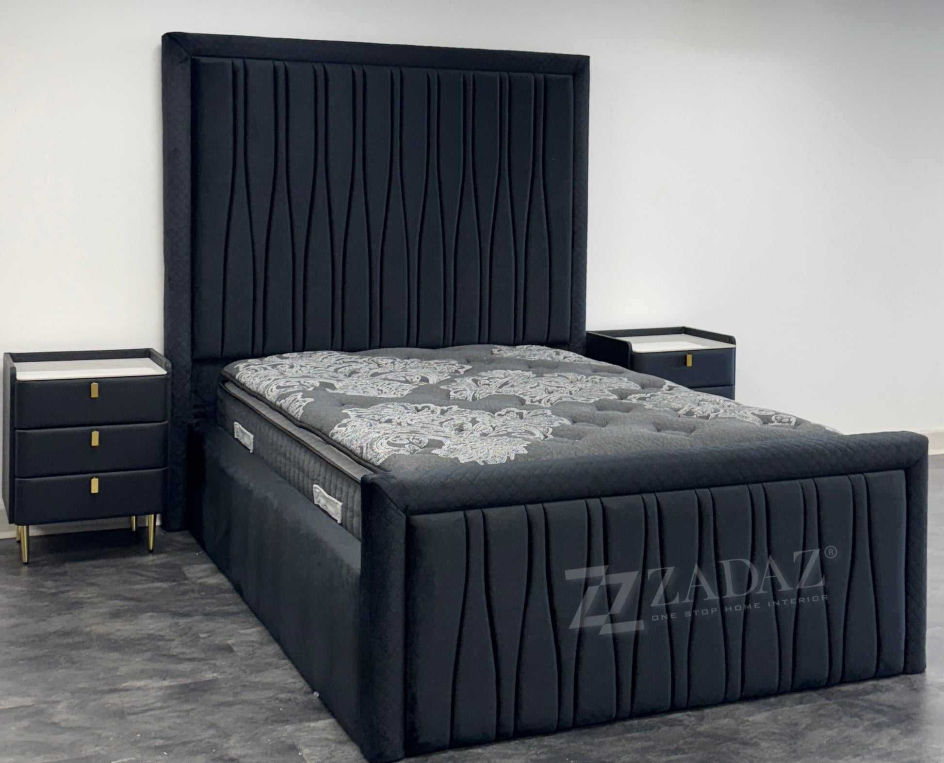 Midnight Wave Velvet Bed