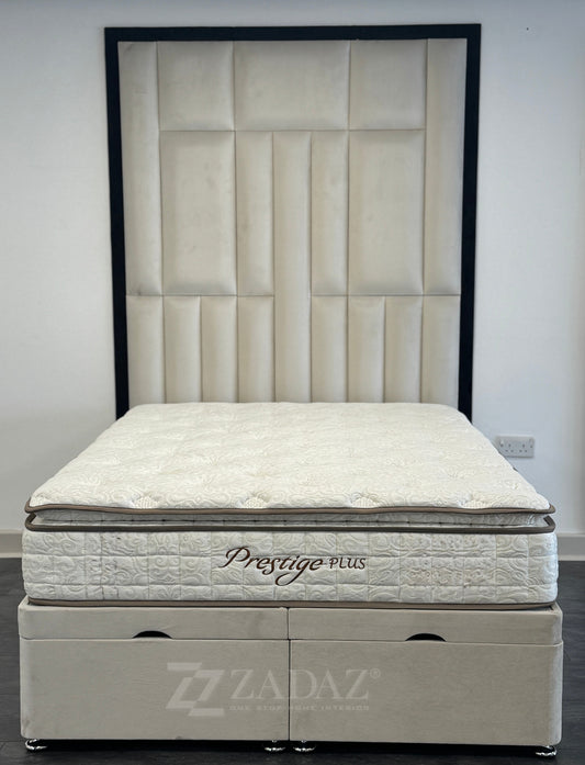 Cream Elegance Bed with Divan Ottoman Storage "Come with 80 Inch High Head Board"