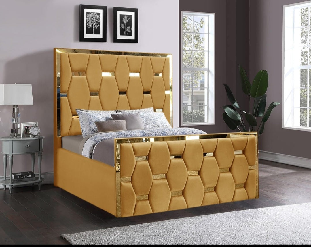 Golden stripes pyramid bed frame