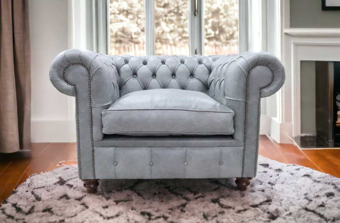 Chesterfield Alfie XL Low Back Club Armchair Vintage Ash Grey Cracked Wax Leather