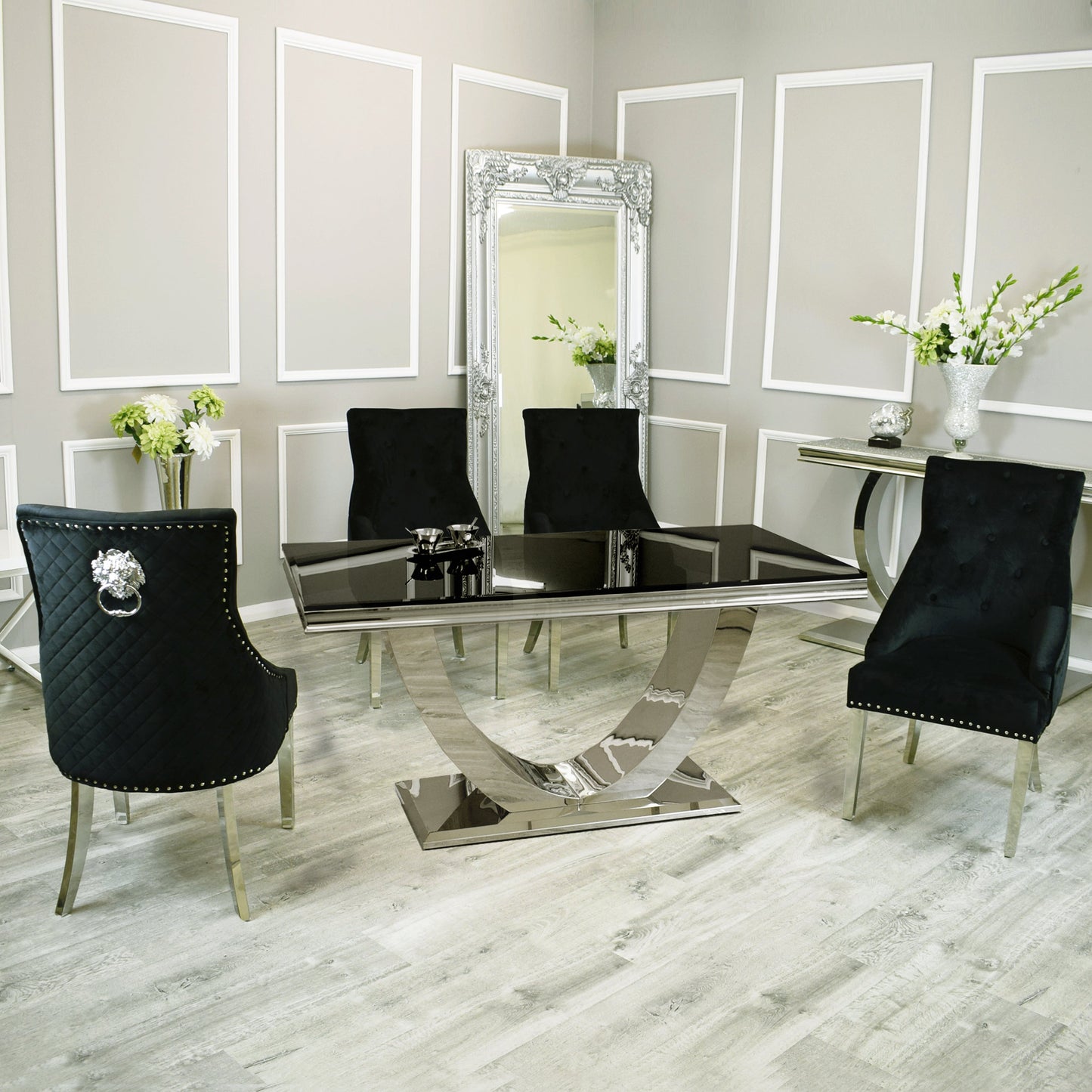 Arial 1.8m Dining Table Set With Black Chairs
