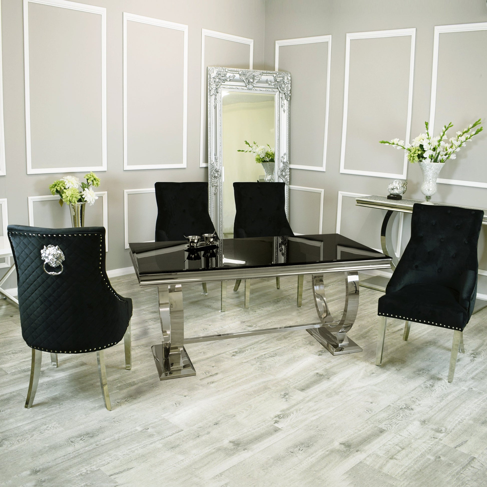 Arial 1.8m Dining Table Set With Black Chairs