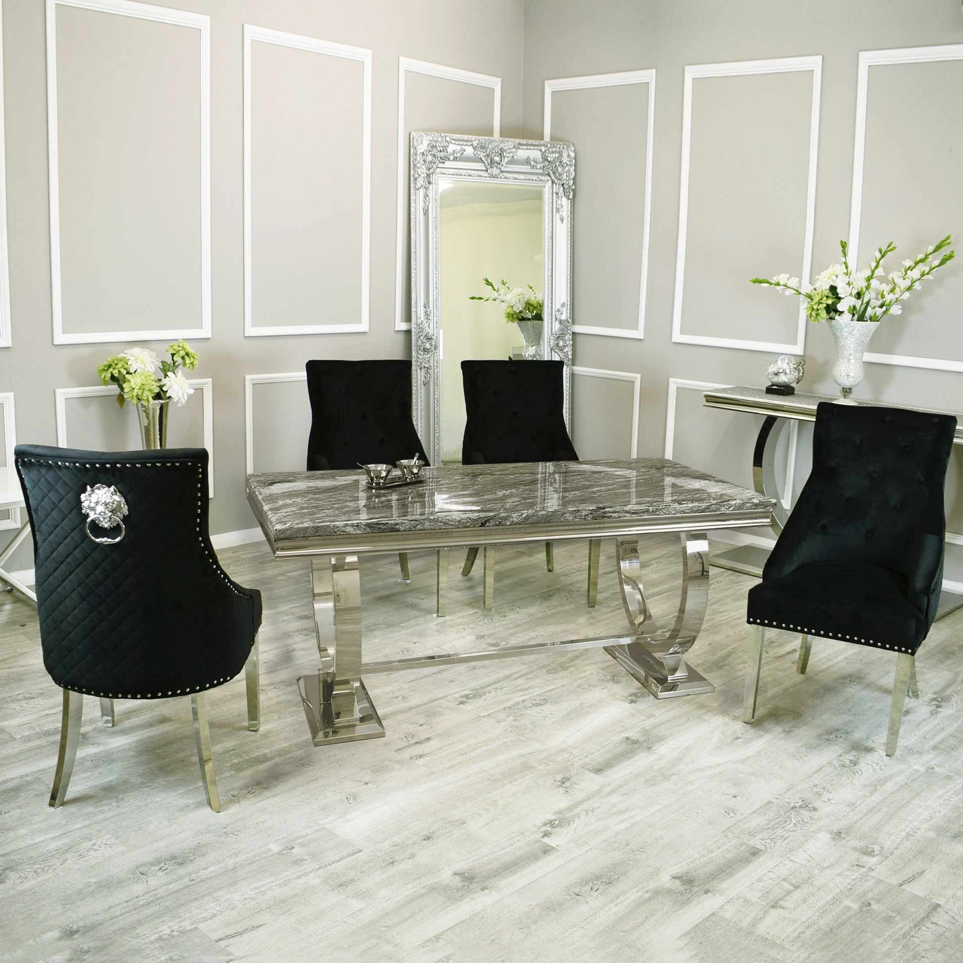 Arial 1.8m Dining Table Set With Black Chairs